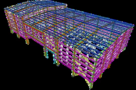 Tekla model of an industrial steel frame